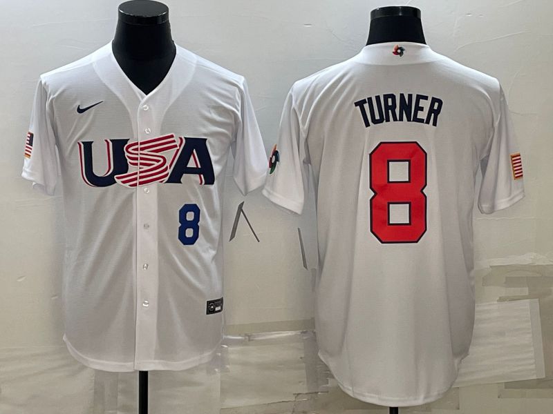 Men 2023 World Cub USA 8 Turner White Nike MLB Jersey1